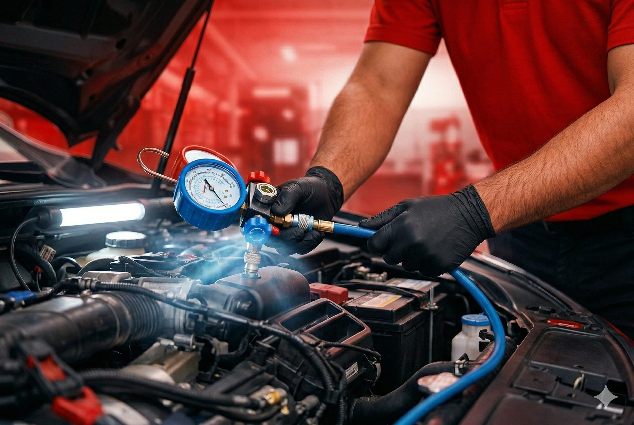 Ride N Repair technician servicing car AC system